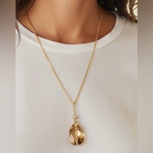 Swarovski Desert Glow Crystal Chandelier Drop Pendant Necklace Gold Tone